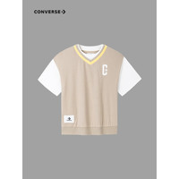 Converse 匡威童装男女童假两件短袖T恤2023夏季新款儿童纯棉休闲短T上衣 羽毛灰咖 120/60