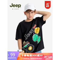 Jeep吉普童装男童短袖t恤2023夏季新款创意涂鸦卡通纯棉宽松个性半袖 黑色 110cm