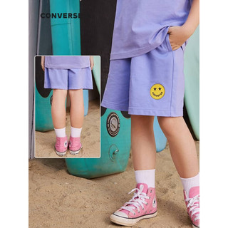 Converse 匡威童装男女童短裤2023夏季新款儿童笑脸印花舒适纯棉休闲裤子 兰花紫 110/50