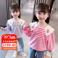 七语欣童装女童卫衣秋装儿童长袖2023新款时髦洋气女孩宝宝卡通卫衣上衣 粉色 110(适合身高100-110cm)