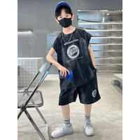 迈兜熊（MAIDOUXIONG）儿童装男童夏装短袖套装2023新款中大童男孩夏季薄款运动夏款帅气 黑色 120