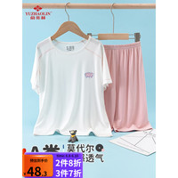 俞兆林(YUZHAOLIN)儿童睡衣夏季薄款空调服男女童宝宝短袖短裤中大童家居服套装 嫩粉兔兔 140(建议身高125-135cm)