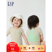 Gap新生婴儿夏季LOGO纯棉短袖连体包屁衣668163儿童装 浅米色 90cm(18-24月)