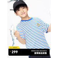 little MO&Co.little moco童装23夏装新款男女童条纹圆领印花短袖T恤KBC2TEE044 蓝白条色 140/64