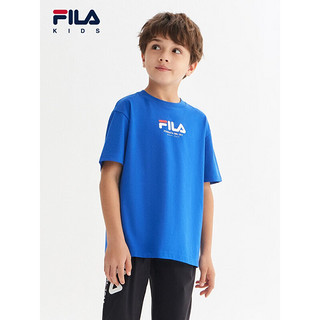 FILA斐乐（FILA）童装儿童短袖2023夏装新款男童干爽舒适棉 田野蓝-RB 130