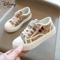 迪士尼(Disney)儿童帆布鞋女童春秋季新款复古软底男童中大童防滑休闲饼干鞋板鞋 卡其色 小香风 32码内长20cm