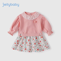 JELLYBABY女童裙子春季2023新款儿童春装宝宝长袖连衣裙春秋 粉红 130cm