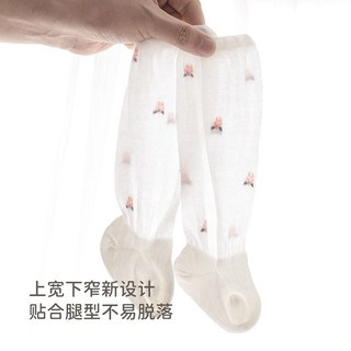 Babylove 婴儿袜子夏薄款防蚊袜女宝宝高筒袜新生儿网眼袜过膝长袜 雪山白 9cm（建议0-6个月）