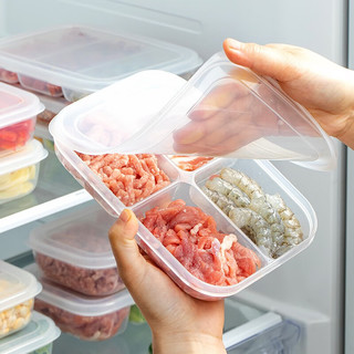 家の物语（KATEI STORY）日本进口冰箱冷冻肉保鲜盒备菜分格食品级收纳盒小号葱姜蒜分装盒 4分格深型620ml*3个