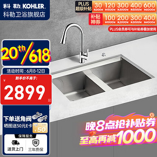 科勒（KOHLER）艾歌手工水槽洗菜盆台下槽家用厨房304不锈钢水池厨盆3673T预售 艾歌手工双槽+21366龙头