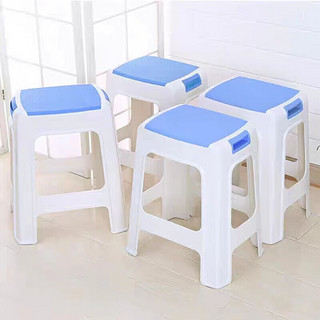 京居塑料凳子客厅厨房加厚防滑休闲板凳叠摞高凳熟胶带提手 YK028 蓝色四把装