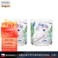 BOHEMIA捷克进口水晶绘画威士忌杯现代小清新欧式酒杯情侣对杯 加勒比海之梦蓝色 2支
