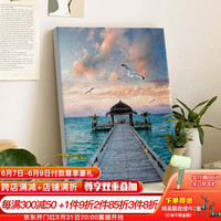 好久不见diy数字油画手绘风景油彩画手工画画填充填色丙烯装饰画 海岸谧境-A款 30*40 绷好实木内框整套