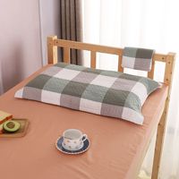 柳伊(Liuei)纯棉水洗棉枕巾日式格子纱布枕头巾一对装一个全棉单人学生宿舍 复古大格绿 枕巾一只装