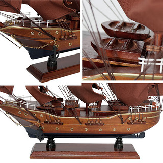 莱朗 中式帆船模型摆件实木船一帆风顺工艺品装饰船新居礼物 乘风破浪(复古帆)
