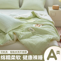 南极人(home)夏季水洗棉泡泡纱夏凉被子四件套A类儿童空调被芯夏天单人棉被褥 泡泡纱-芥末绿 200x230cm夏被三件套