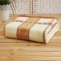 mufan 沐凡 全棉毛巾被单双人加厚老式纯棉毯子学生儿童四季空调午睡盖毯 平安果毛巾被-咖色 150