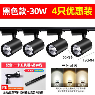 HIDOO lighting 凯都灯饰 低压通用LED轨道灯12V24V36V48V60V72V伏地摊摆摊三轮电瓶射灯 30W-黑色-（4个装） 中性光4000K