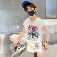 迈兜熊(MAIDOUXIONG)儿童装男童夏装背心套装2023新款中大童夏季炸街无袖男孩运动潮酷 白色 170