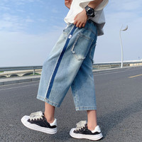 梦想邦尼男童裤子夏季薄款儿童牛仔七分裤2023新款中大童男孩夏装休闲裤潮 蓝色 120cm(建议身高120cm)