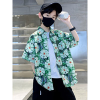 迈兜熊(MAIDOUXIONG)童装男童夏装短袖衬衫2023新款中大童夏季帅气炸街衬衣儿童网红潮 绿色 120