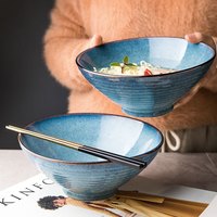 悠瓷（youcci）悉尼蓝个性螺纹8英寸拉面碗家用陶瓷汤碗复古斗笠碗商用大号面碗 悉尼蓝-8英寸螺纹碗