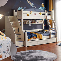 林氏家居儿童双层床两层上下床铺高低小户型实木脚家具DF1A 高低床+梯柜+上下床垫 1350mm*1900mm