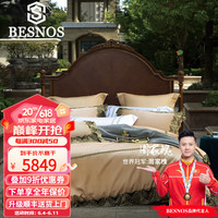 俾斯诺斯（BESNOS）欧式婚庆床上用品四件套蕾丝边真丝棉被套结婚礼床品高端新婚 香槟金八件套 2.0m床单款四件套220*240cm