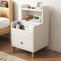 木匠印记床头柜床头收纳柜边几简约田园风储物柜小型抽屉柜子卧室床头柜子 暖白色35*35*74cm