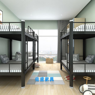 佐盛双层床钢制宿舍上下铺员工高低铁床公寓双人床含床垫 黑色0.9米