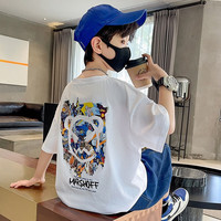 诺佳微淇童装男童短袖t恤夏装2023新款儿童纯棉上衣中大童男孩夏款夏季潮T 白色 130码