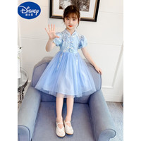 迪士尼（Disney）女童汉服连衣裙2023新款儿童洋气夏装大童装女孩夏季旗袍公主裙子 蓝色 110cm