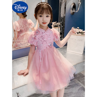 迪士尼（Disney）女童汉服连衣裙2023新款儿童洋气夏装大童装女孩夏季旗袍公主裙子 蓝色 110cm