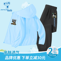 真维斯(Jeanswest)儿童风衣2023新款夏季男童透气外套防蚊裤薄款男孩皮肤衣套装 天蓝衣开车猴+黑裤魔幻太空 120