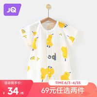 婧麒婴儿衣服夏季超薄款宝宝纯棉短袖连体衣新生儿爬服空调服夏装 梨子 73cm