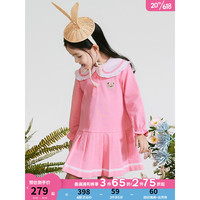 PawinPaw卡通小熊童装2023年春季女宝宝连衣裙撞色翻领公主裙 粉红色/25 130