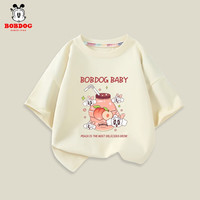 BoBDoG巴布豆卡乐女童短袖2023新款夏季纯棉吸汗薄款女孩粉色舒适休闲宽松上衣 米白 蜜桃巴布 120