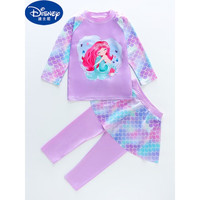 迪士尼（Disney）儿童泳衣女孩长袖长裤分体防晒美人鱼宝宝小中大童泡温泉泳装套装 浅紫色 2XL
