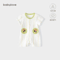 babylove婴儿短袖连体衣夏季纯棉外出哈衣爬服可爱超萌宝宝夏装 菱点彩条 90cm