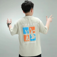 迈兜熊胖童男童大码短袖t恤夏季宽松潮流夏装初中生加肥加大上衣百搭潮t 卡其色(230克重磅纯棉) 170(适合130-150斤)