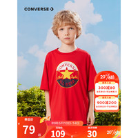 Converse 匡威童装男女童短袖T恤2023夏季新款儿童撞色logo休闲短T上衣 学院红 110/56