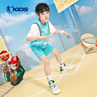 乔丹（QIAODAN）童装2023夏季男大童篮球套装透气速干运动2件套训练服-130
