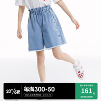 MiniPeace太平鸟童装女童牛仔短裤夏季儿童五分裤 牛仔蓝色 120cm