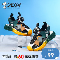 SNOOPY史努比童鞋男童运动凉鞋包头新款夏季旋纽扣鞋儿童沙滩鞋防滑 黑绿 28码内长约176mm