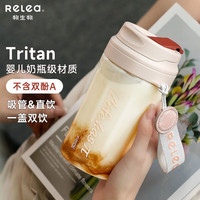 物生物（RELEA）咖啡杯双饮水杯女高颜值吸管杯tritan塑料杯夏季学生便携随手杯子 春意粉530ml