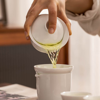 瓷牌茗茶具（cipaiming teaset）德化白瓷茶具家用户外出差泡茶套装耐高温防烫功夫茶杯整套 《矮盖碗》风铃杯锦云公杯10+盘