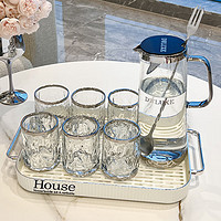 BSD杯子套装 家用客厅耐热玻璃喝水冷水壶 玻璃杯茶杯杯具水杯凉水壶 玻璃杯*6+玻璃水壶+大号沥水托盘