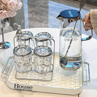 BSD杯子套装 家用客厅耐热玻璃喝水冷水壶 玻璃杯茶杯杯具水杯凉水壶 玻璃杯*6+玻璃水壶+大号沥水托盘