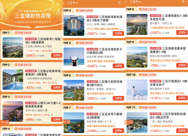 飞猪618官方热销榜 三亚酒店TOP榜