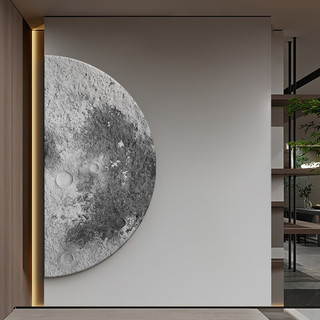好久不见 月球玄关装饰画led氛围灯画侘寂风过道走廊挂画高档砂岩肌理壁画 月球漫旅-C款 120*60 颗粒感砂岩（无灯）
